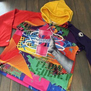 90s Look Colorful Flow Society Hoodie Sweatshirt Slushy Society Oversized S (X8)